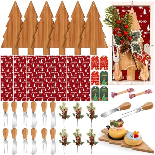 LemonRoad 6-Piece Christmas Tree Shaped Bamboo Cutting Board Gift Set with Utensils & Accessories