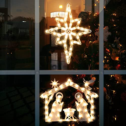 Polaris Nativity 2 Pack Christmas Window Lighted Silhouette Signs - Double Side