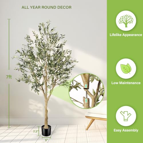 7ft Artificial Olive Tree - Realistic Faux Potted Plant for Indoor Decor