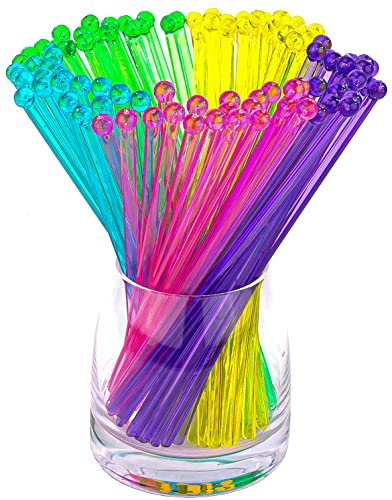 Multicolor 100 Pcs Plastic Cocktail & Cake Pop Stirrers - Safe, Disposable, 7.24 Inch