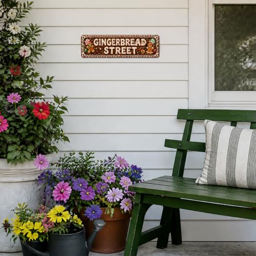 Gingerbread Street Metal Sign 4x16in – Christmas Holiday Decor (Variant: Gingerbread Street) by BLQSCVZE