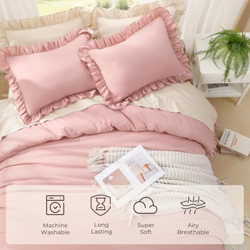 Litanika Full Comforter Set - 3 Piece Blush Ruffle Shabby Chic Bedding