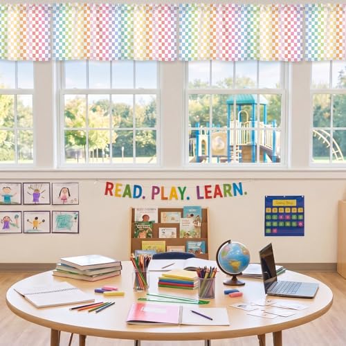 Pastel Checkerboard Window Valances 4-Piece Set, 54 x 18 Inch