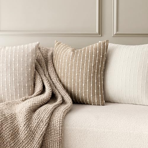 Set of 2 Jacquard Boucle Lumbar Pillow Covers 12x20 Inch Textured Striped