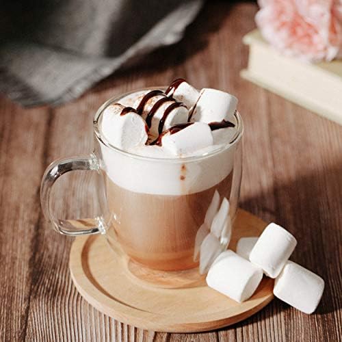 BTaT- Double Walled Glass Coffee Mugs, 12 oz, Set of 4, Glass Coffee Cups with Handle, Insulated Clear Coffee Mug for Hot Beverages, Cappuccino, Latte, Tea, Americano, Microwave & Freezer Safe