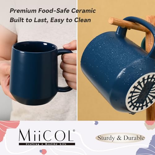 Miicol Navy Ceramic Coffee Mug 16 oz - Large Tea Cup with Handle