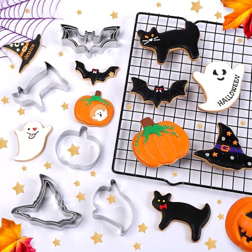 KULENAND Halloween Cookie Cutters Set 15 Pcs - Pumpkin Ghost Bat Cat Witch's Hat