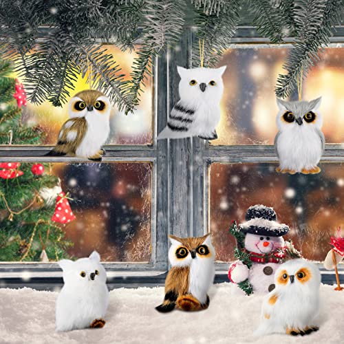Zhanmai 6-Pack Christmas Hanging Owl Ornaments – Furry Woodland Xmas Tree Decorations for Holiday Home & Party