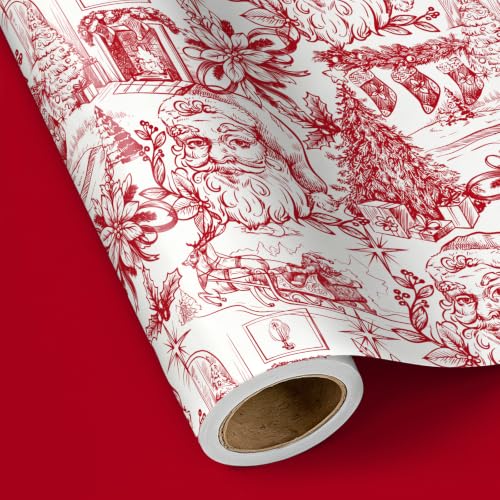 RUSPEPA Reversible Christmas Wrapping Paper Vintage Red Santa 17in x 16.4ft