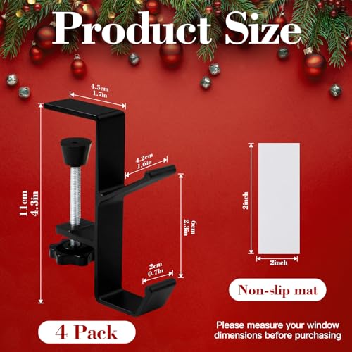 4-Pack Adjustable Metal Stocking and Garland Holders for Mantel (Black)