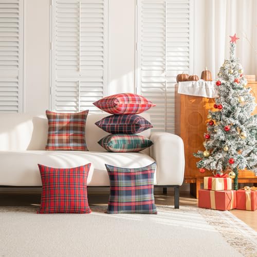 Huierxun 18x18 Inch Set of 2 Christmas Pillow Covers - Scottish Tartan Plaid Home Decor
