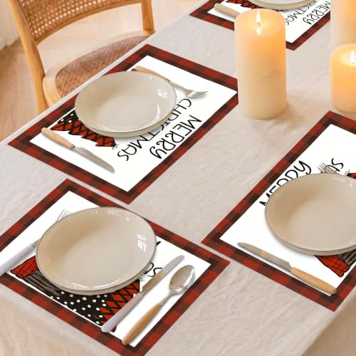 Niviy Red Christmas Tree Placemats Set of 4 12x18 Inches Holiday Table Decor