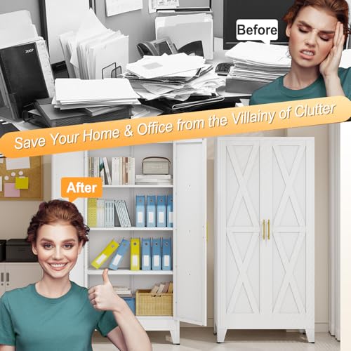 61" Metal Kitchen Pantry Storage Cabinet with 3 Adjustable Shelves, White
