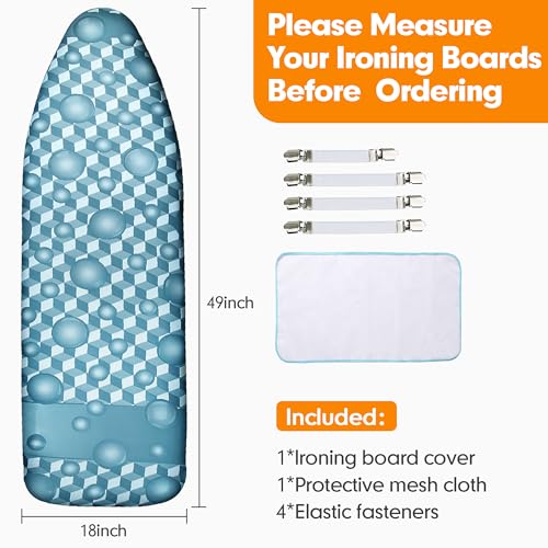Dalykate Extra Wide Ironing Board Cover and Pad 18x49 Heavy Duty Scorch Resistant Berry Blue