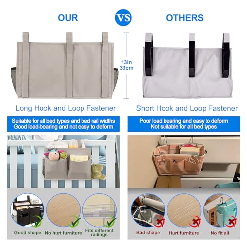 Hanging Bedside Caddy Organizer - 8-Pocket Oxford Bed Storage Bag