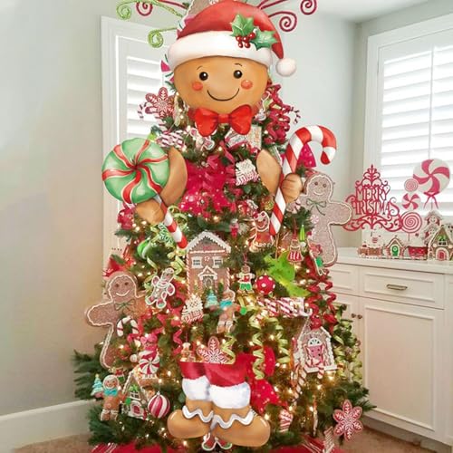 Gingerbread Man Christmas Tree Topper Set - 4-Piece Festive Holiday Decor