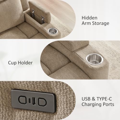 Power Nursery Glider Rocking Chair, Chenille Swivel Recliner with USB Ports