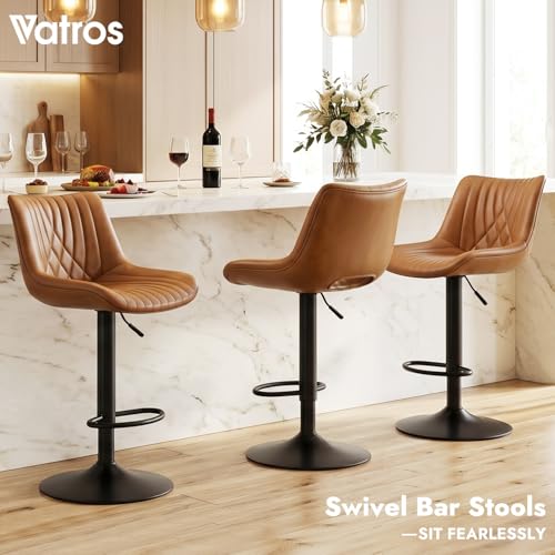 Adjustable Swivel Bar Stools Set of 2, Upholstered Faux Leather Counter Chairs
