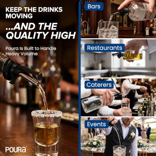 Poura 2-Pack Black 3-in-1 Liquor & Oil Spouts with Adapters - Dustproof, Dishwasher Safe