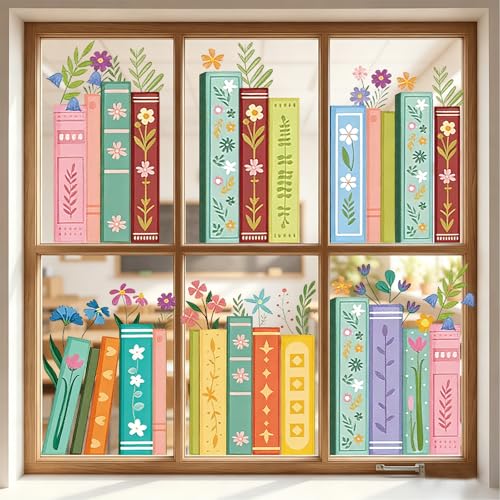 Spring Floral Bookshelf Window Clings - 6 Double-Sided Decals