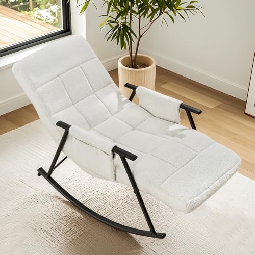 Teddy Fabric Nursery Rocking Chair with Footrest and Adjustable Recliner