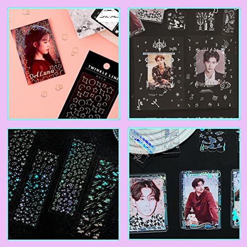 Photocard Holder Keychain Set with 50 Holographic Sleeves and Deco Stickers