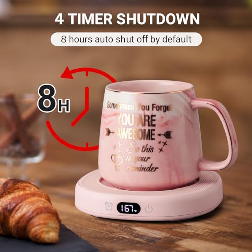 Electric Coffee Mug Warmer Set with 14oz Ceramic Mug, Lid, and Spoon
