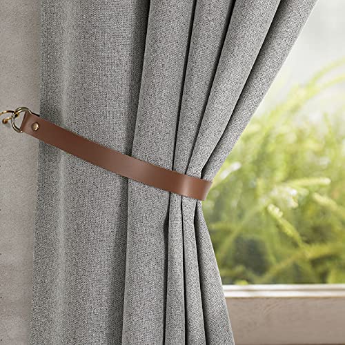 PU Leather Curtain Tiebacks with Wall Hooks - Set of 2, Chocolate