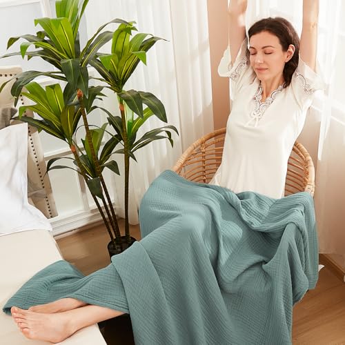 EMME 100% Cotton Muslin Throw Blanket - 4-Layer Soft Gauze (Teal, 50"x71")