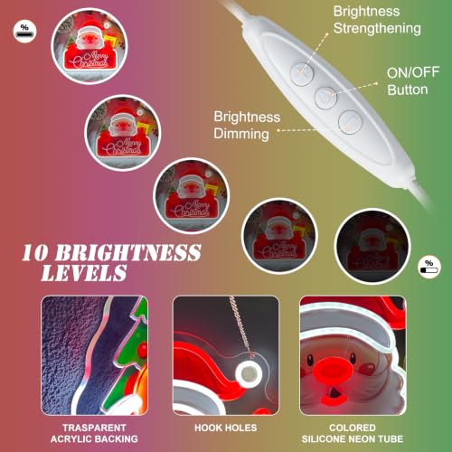 Multicolor Santa Claus Neon Sign Dimmable Christmas Lights with Battery Box