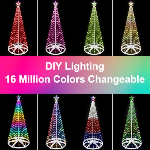 8ft AMIPEPE Smart RGB LED Cone Christmas Tree with Star Topper, Music Sync, App & Remote 388 LEDs