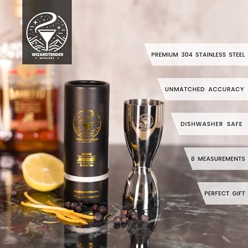 Wizardtender Glossy Silver Double 2oz & 1oz Cocktail Jigger – Bar Measuring Tool