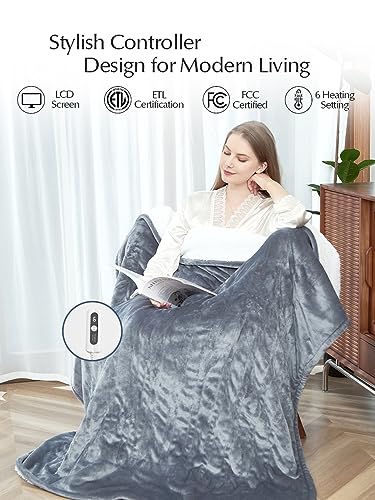 Electric Heated Blanket Throw, Soft Flannel & Sherpa, 50" x 60"