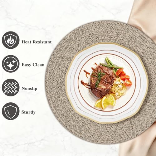 13-Inch Round Woven Cotton Placemats - Set of 6 Heat-Resistant Table Mats