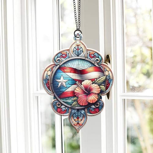 TRUMPETIC Puerto Rico 2026 Christmas Ornament - 4 Inch Flag Hibiscus Decor, Housewarming Gift, Puerto Rican Holiday Decor