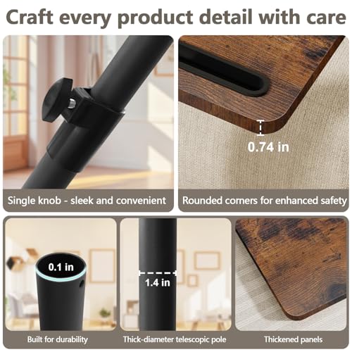 Adjustable Sofa Armrest Tray Table with Swivel Top and Phone Slot
