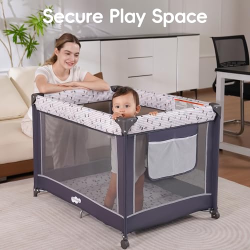 Portable Baby Playard with Removable Bassinet and Travel Bag