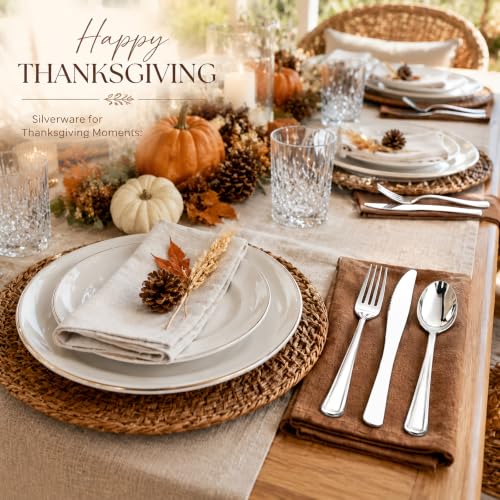 WDF 180PCS Silver Plastic Cutlery Set - Heavy Duty Disposable Utensils for Weddings & Holidays