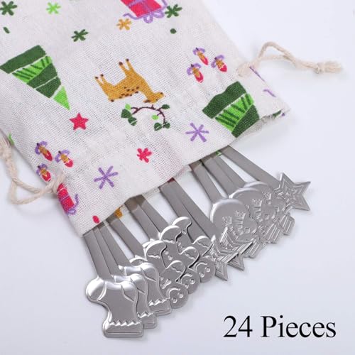 Aneco 24-Piece Christmas Mini Spoon Set Stainless Steel Coffee Tea Spoons with Storage Bag