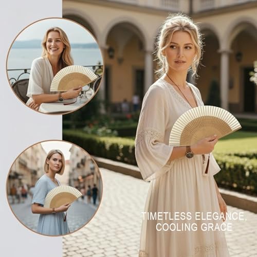 Silk Bamboo Hand Fan - Foldable Portable Cooling Fan with Tassel