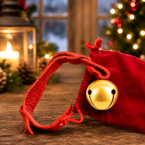 Believe Brass Sleigh Bell Ornament with Red Leather Cord