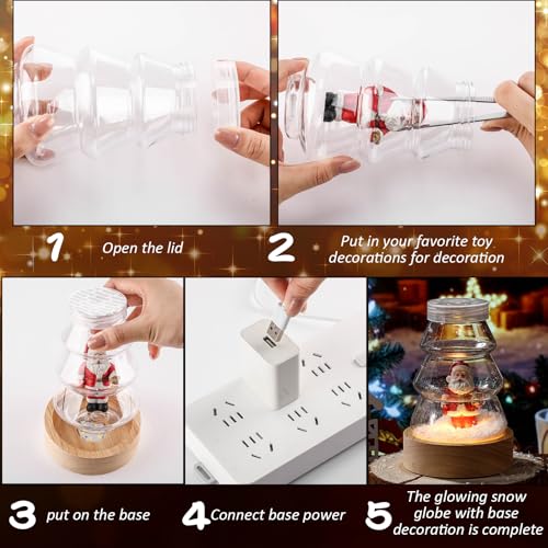 Irenare 12-Pack Christmas Snow Globe DIY Kit with LED Light Wooden Base - Tree Shaped Globe Jar for Crafts