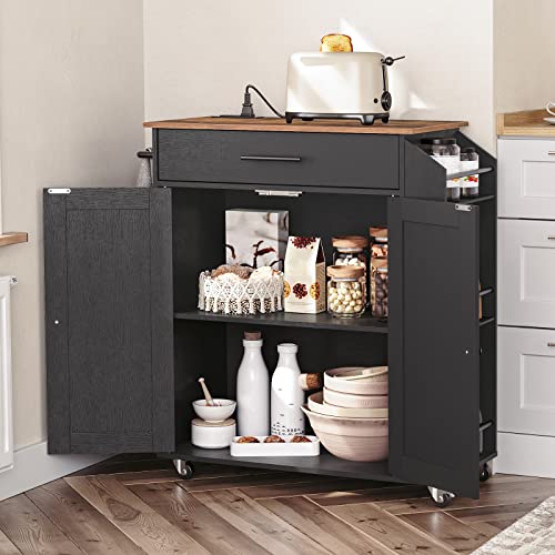 Kitchen Island with Power Outlet, Rolling Storage Cart with Spice Rack