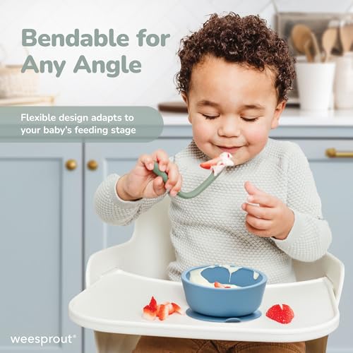 Silicone Baby Feeding Spoons Set of 3 with Travel Case and Bendable Design