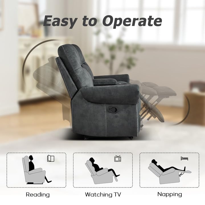 2-Seater Manual Reclining Loveseat with Center Console and Cup Holders