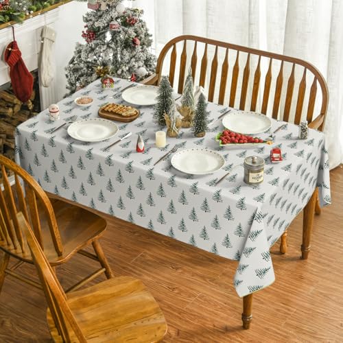 Horaldaily Christmas Tablecloth 60 x 104 Inch Rectangular Green Tree Pattern