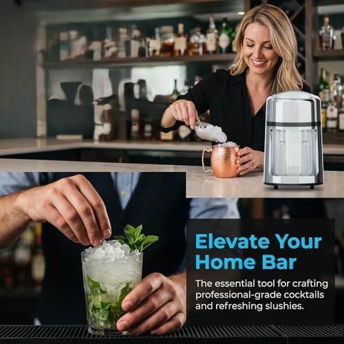 GARUET Manual Ice Crusher with Stainless Steel Blades & Bonus Ice Bucket for Cocktails