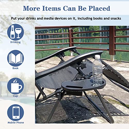 Clip-On Zero Gravity Chair Cup Holder Tray - 2 Pack with Phone Slot