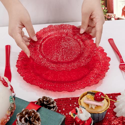 60Pcs Clear & Red Plastic Plates – U-QE Disposable Party Plates (Red Variant)