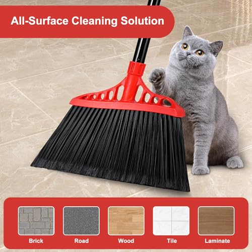 Heavy Duty Commercial Indoor & Outdoor Broom with 55" Handle, Stiff Bristles